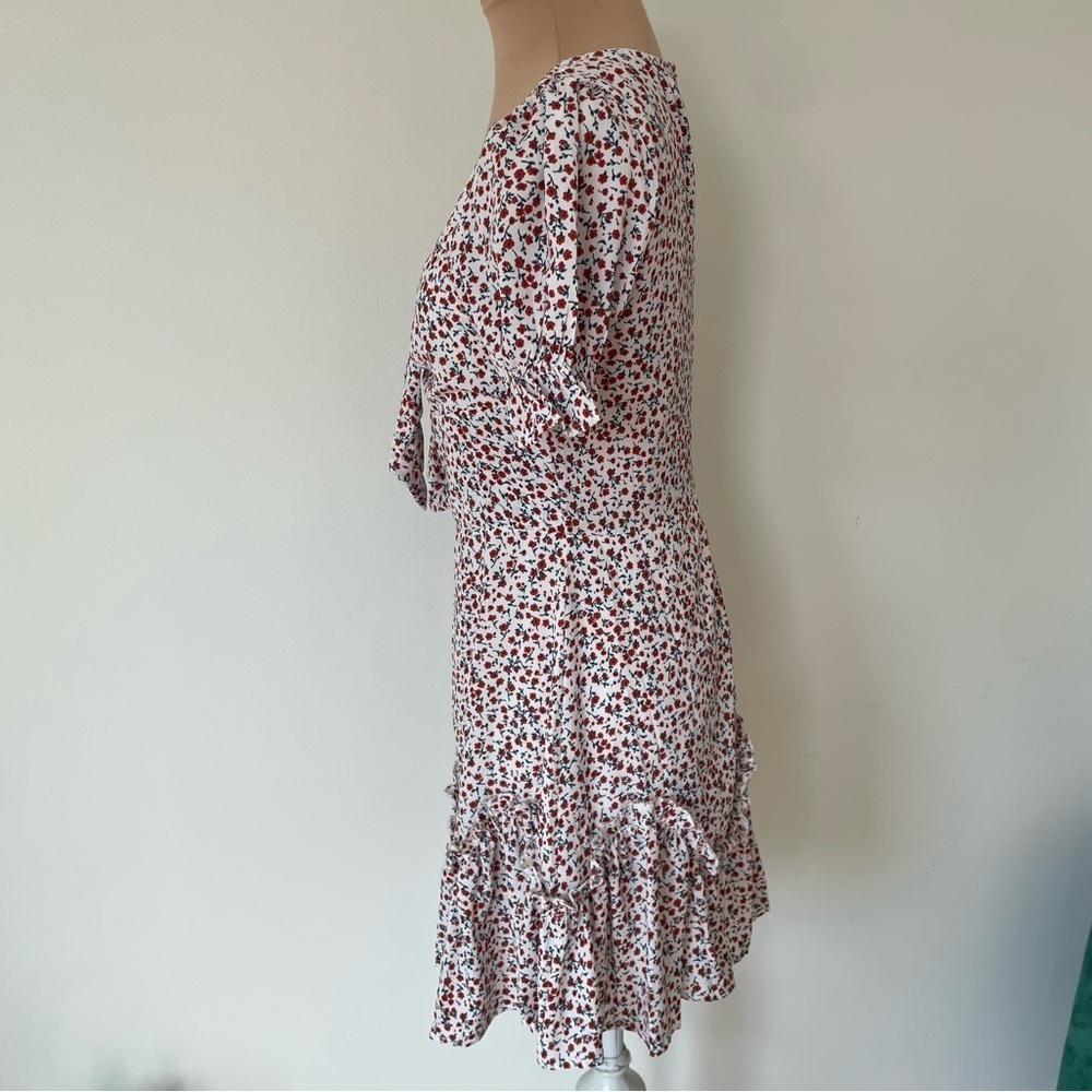 Princess Polly Mica White Floral Ruffle Cap Sleeve Tie Front Mini Dress EUC Sz 4 - Picture 5 of 12